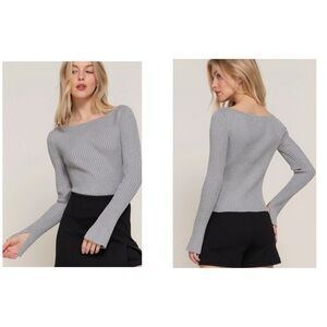 Ribbed Boat Neck Knit Sweater